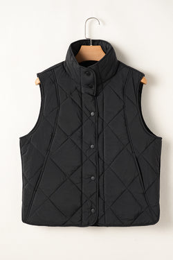 Manteau gilet matelassé noir à col haut et poche boutonnée