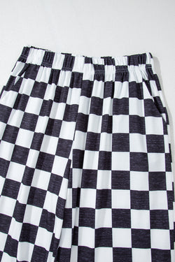 Large high waist pants black with two -color tiles *