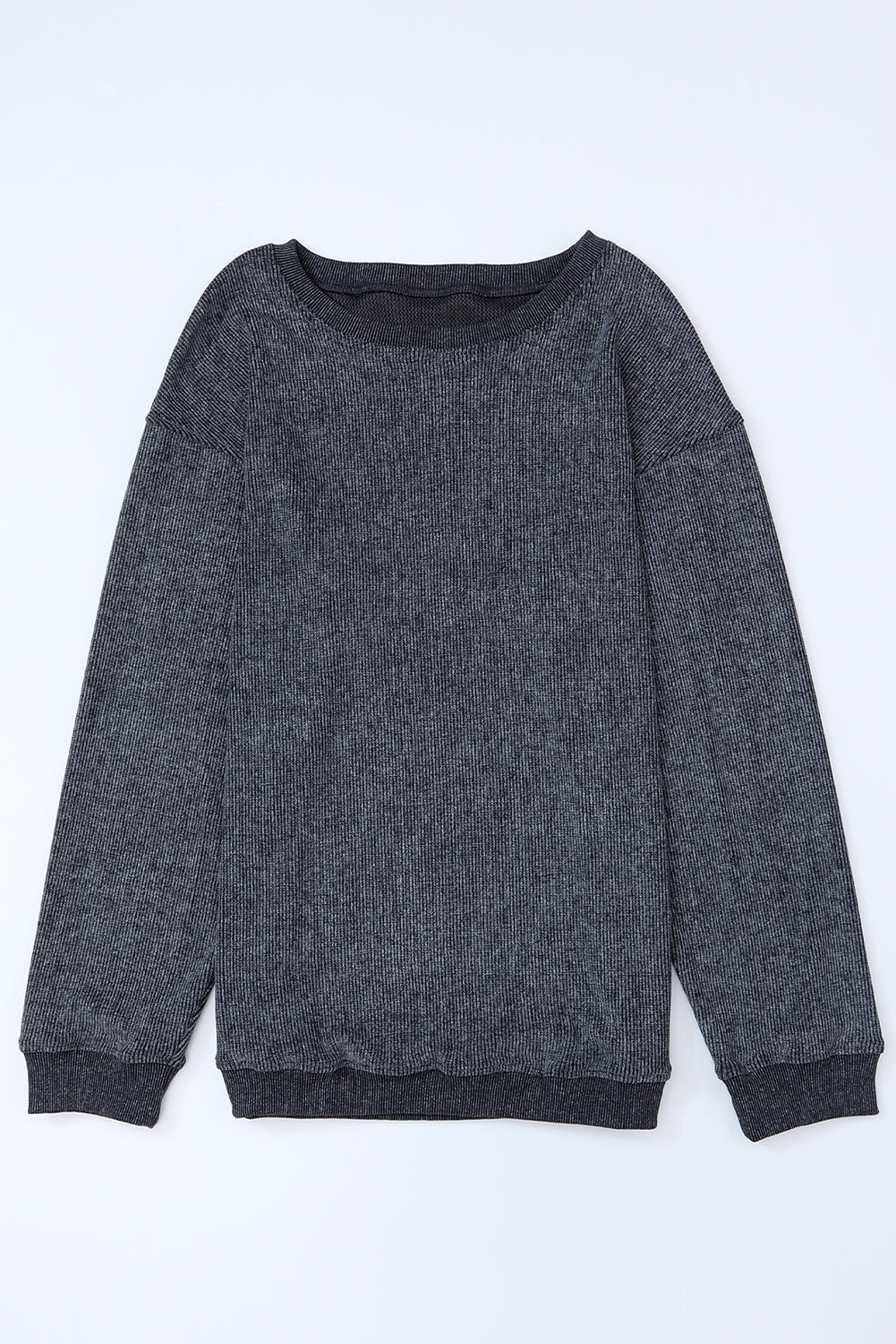 Sudadera de metra de cuello redondo de punto acanalado gris sólido