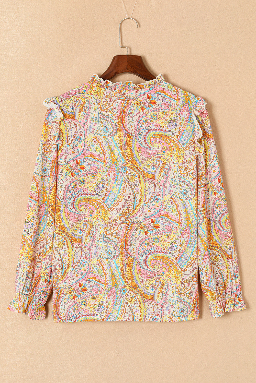 Jaune Paisley Print Ruffled Trim Boho Shirt