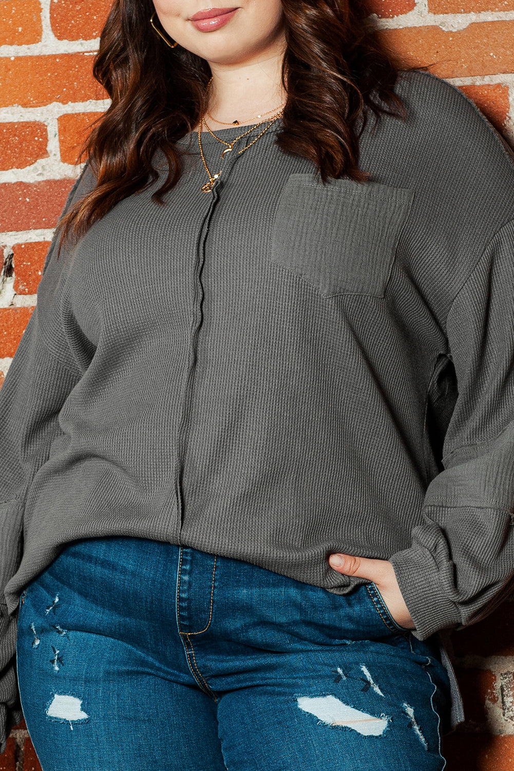 Grigio scuro Plus size a forma di cucitura a cucitura crimker top