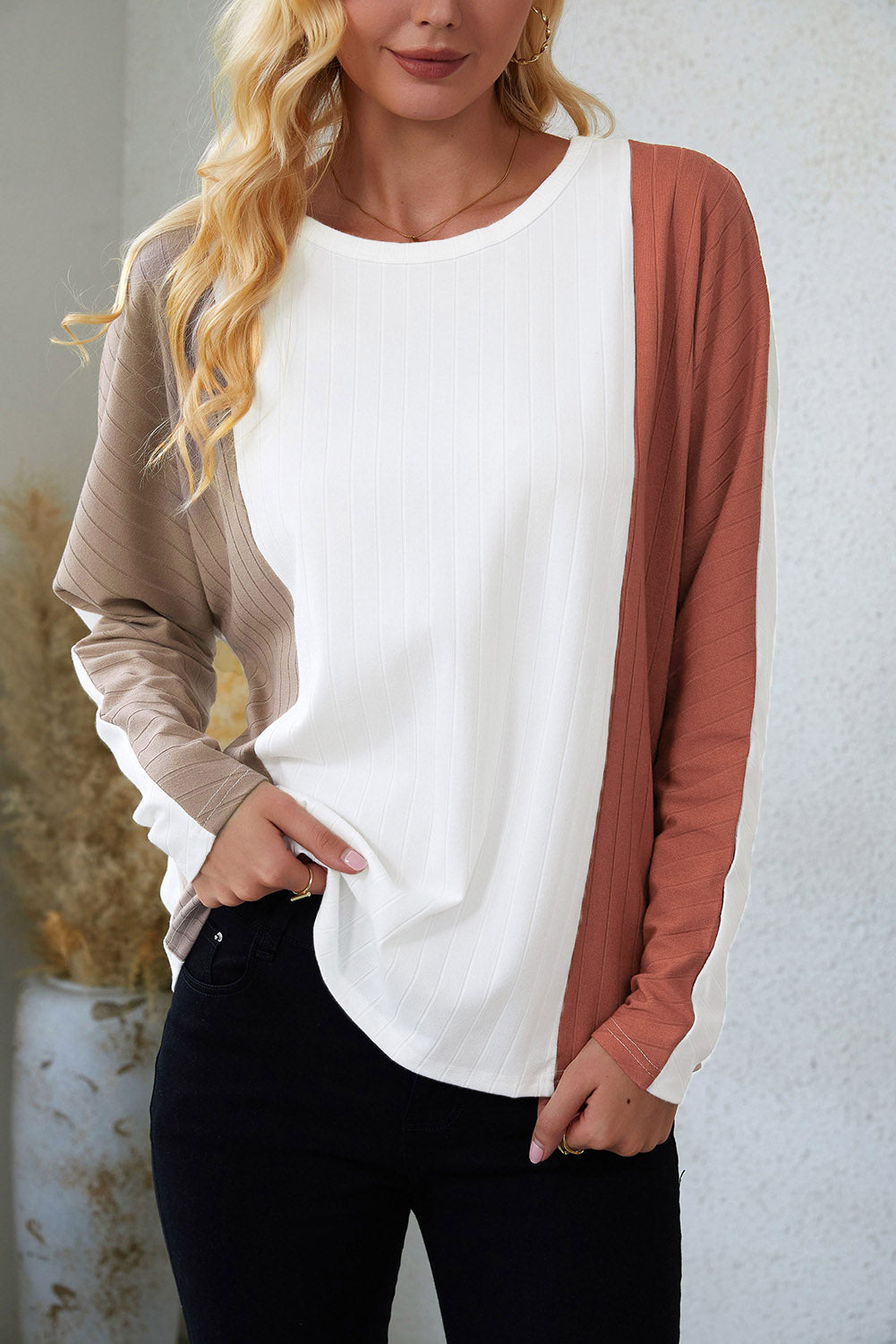 Apricot color block Dolman knit top