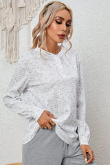 Heather Grey Ribbed Knit Long Sleeve Henley Top