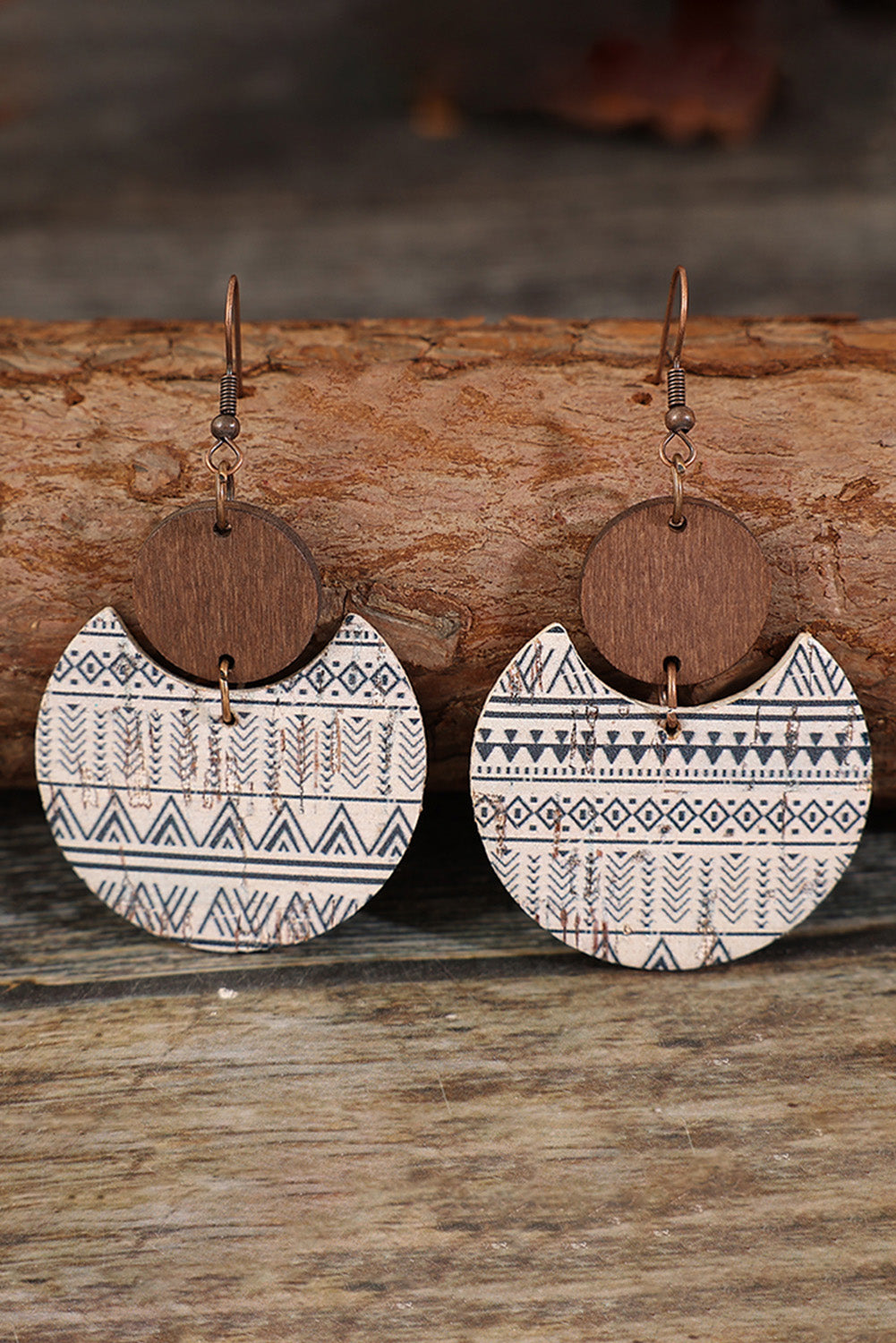 Boucles d'oreilles pendantes en bois à imprimé géométrique multicolore-A WOMAN WE LOVE