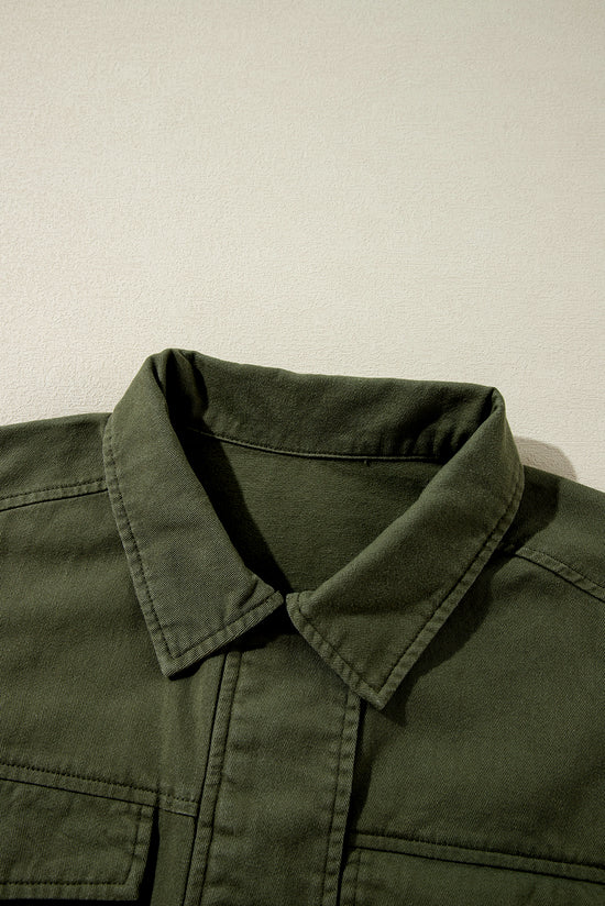 Moss green zip and snap button fitted collar jacket