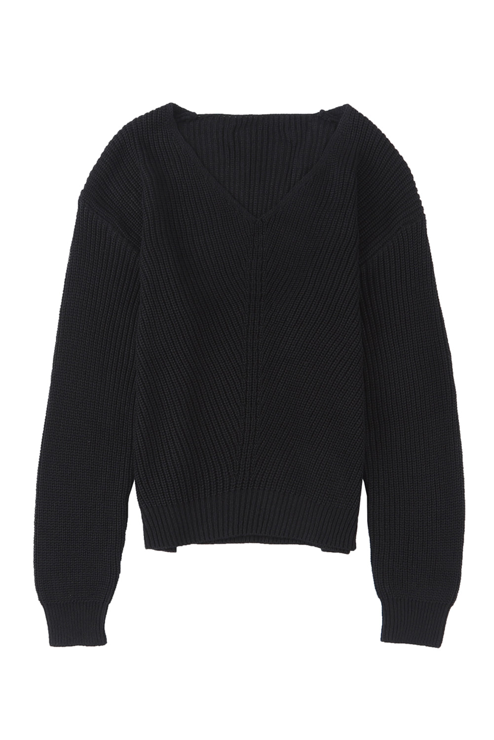 Black sweater in ribbed with V -neck