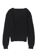 Black sweater in ribbed with V -neck