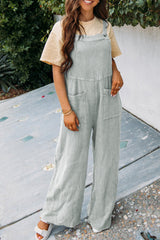 Grey textured wide leg overalls with pockets