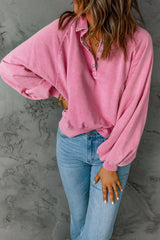 Floated pink sweatshirt with pimples and lantern sleeves