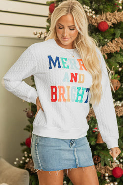 White sweatshirt in twisted knitting Merry and Bright *