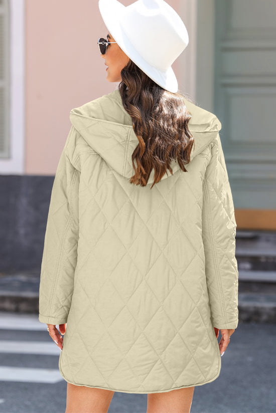 Manteau à capuche matelassé beige avec boutons-pression