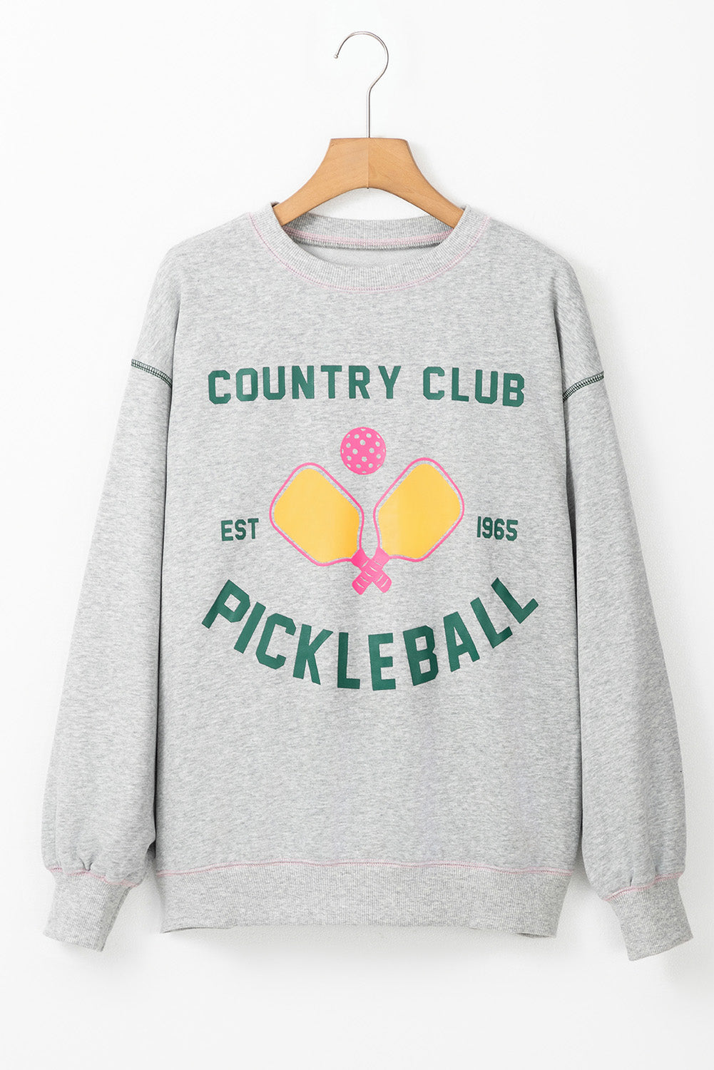 Sweat-shirt décontracté gris clair COUNTRY CLUB PICKLEBALL avec coutures apparentes