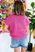 Bright Pink Corded Flower Embroidery Short Sleeve Knitwear Top-A WOMAN WE LOVE