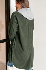 Surprised hooded jacket in ribbed velvet contrast jungle