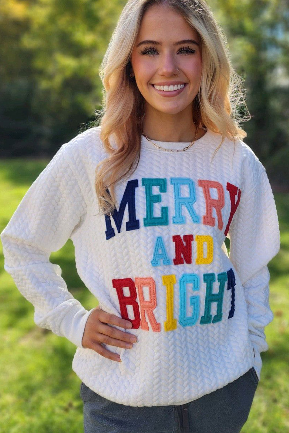 Sweat-shirt blanc en tricot torsadé Merry And Bright