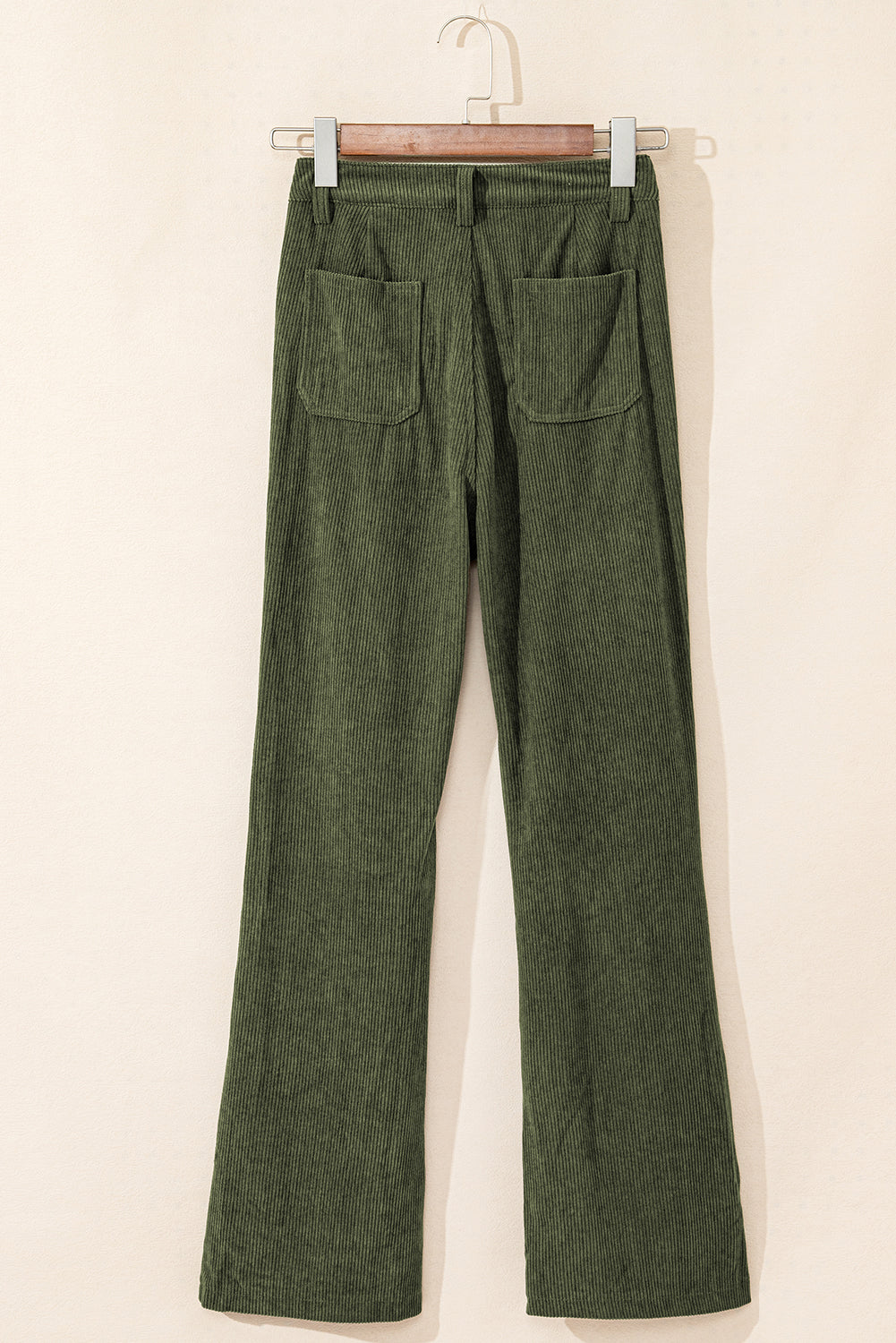 Green high waist corduroy pants with square pockets