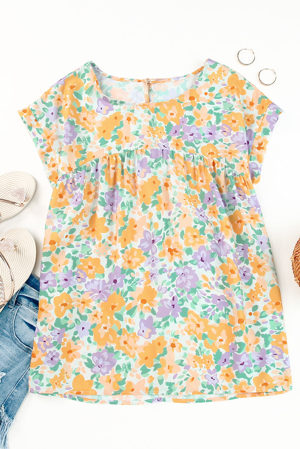 Chemisier nuisette à manches courtes et imprimé floral jaune-A WOMAN WE LOVE