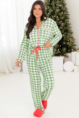 Ensemble pyjama chemise et pantalon à carreaux de Noël vert clair-A WOMAN WE LOVE