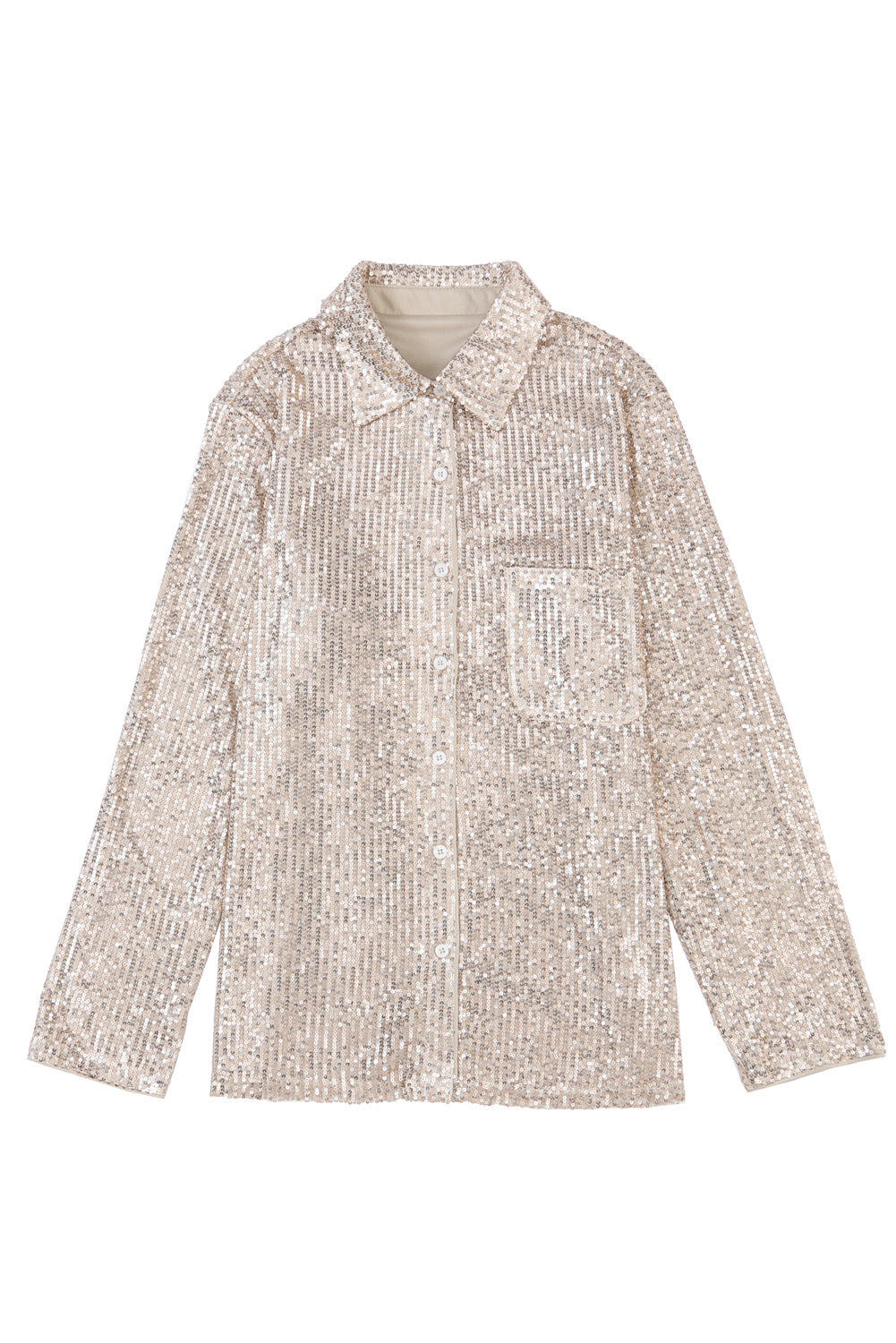 Abricot Sequin Collared Buste Pocket Buttonned Shirt