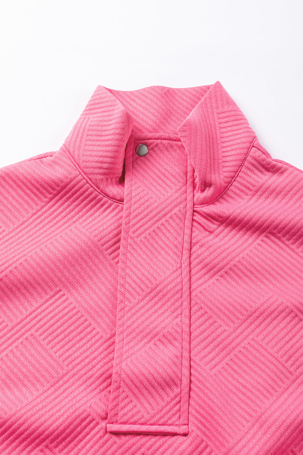 Bright Pink Textured Zipped Neckline Kangaroo Pocket Sweatshirt