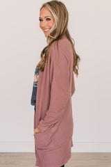 Cardigan en tricot gaufré de couleur unie rouge minéral avec poche-A WOMAN WE LOVE