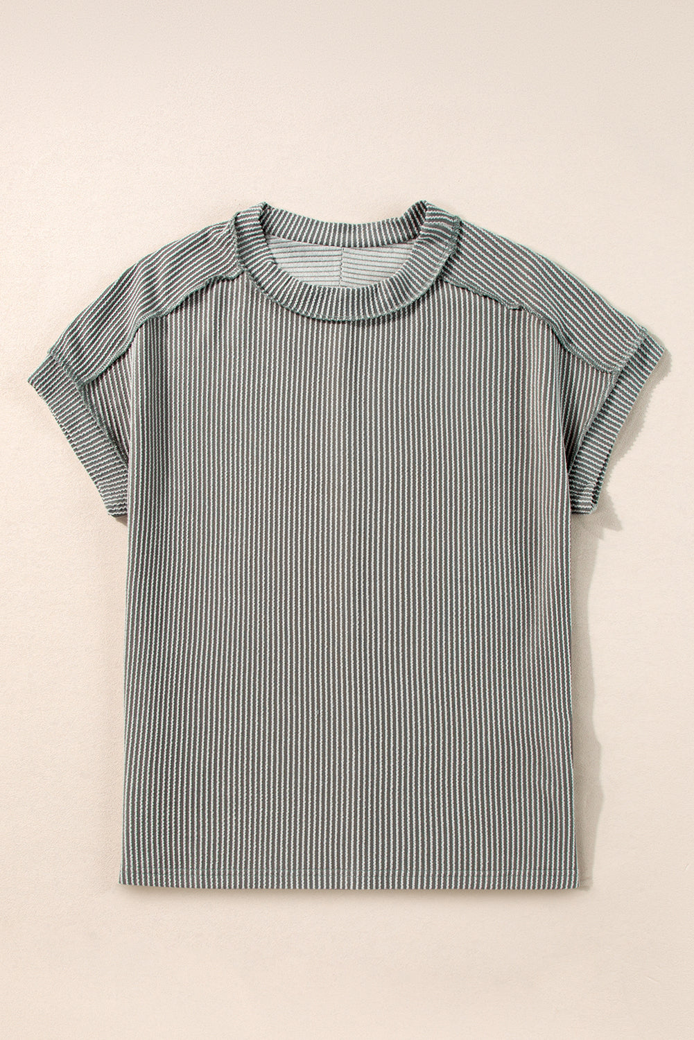 T-shirt gris moyen en tricot texturé à coutures apparentes