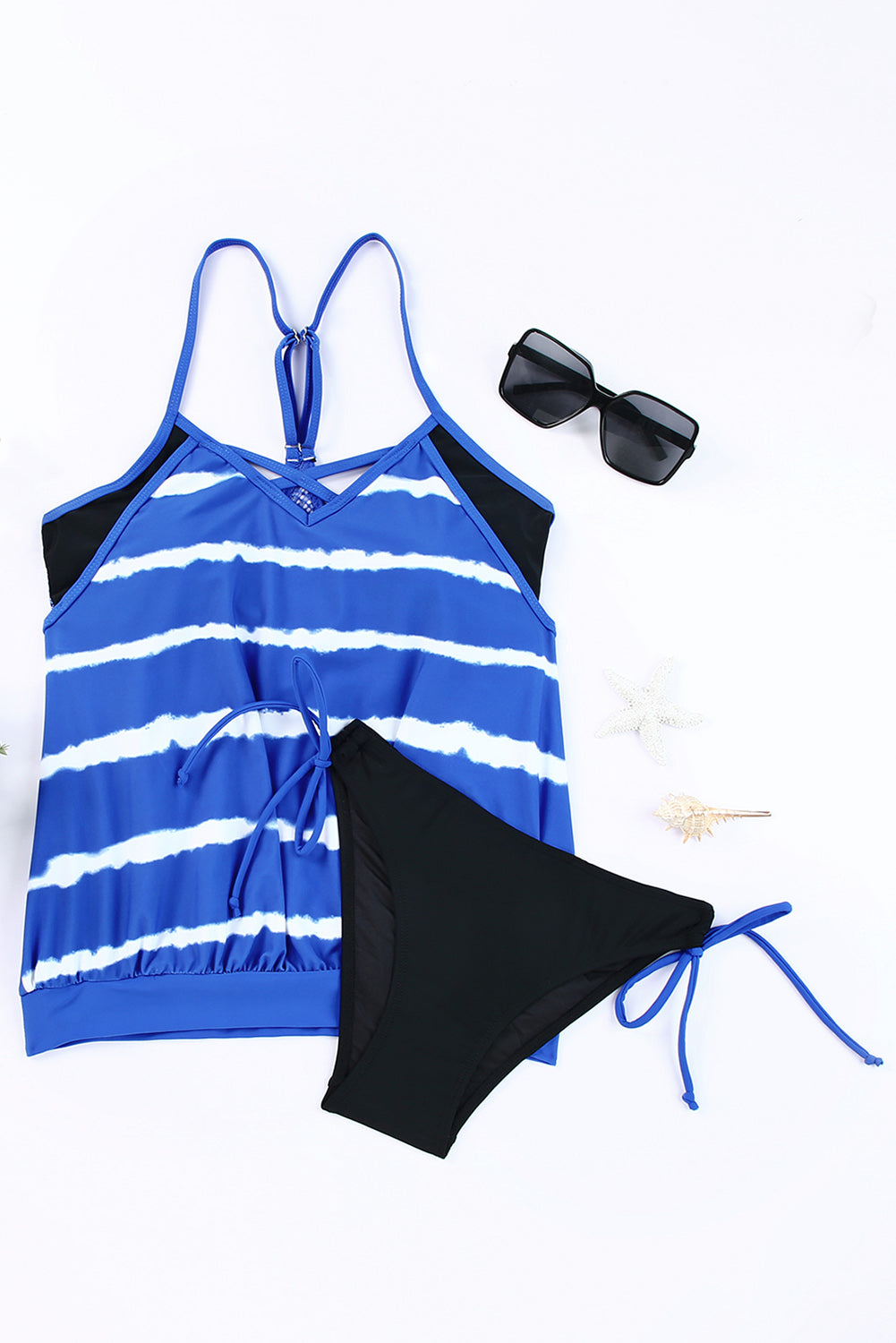 Tankini bleu clair avec patchwork rayons