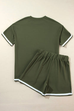 Ensemble t-shirt et short à bordure contrastée vert vignoble