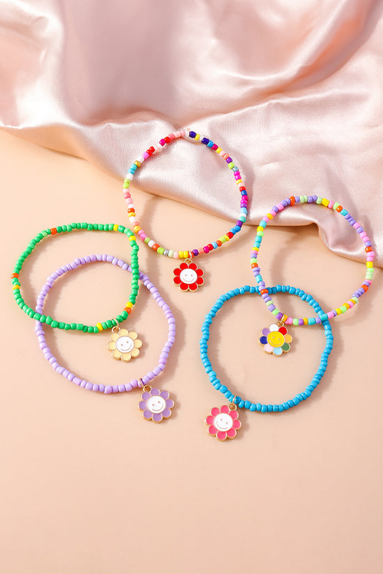 Juego de pulseras de perlas con colgante de flores ligeras de 5 piezas de color azul claro