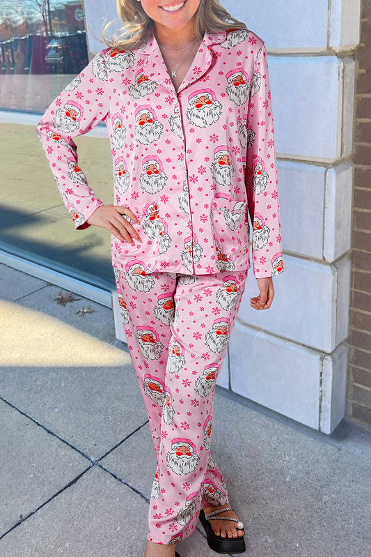 Ensemble pyjama de Noël avec chemise à manches longues et flocon de neige du Père Noël rose