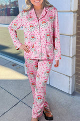 Ensemble pyjama de Noël avec chemise à manches longues et flocon de neige du Père Noël rose-A WOMAN WE LOVE