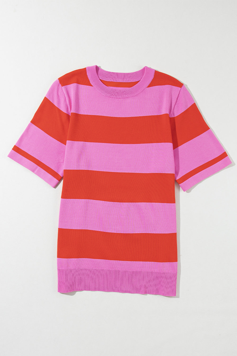 T-shirt tricoté à rayures color block rose vif