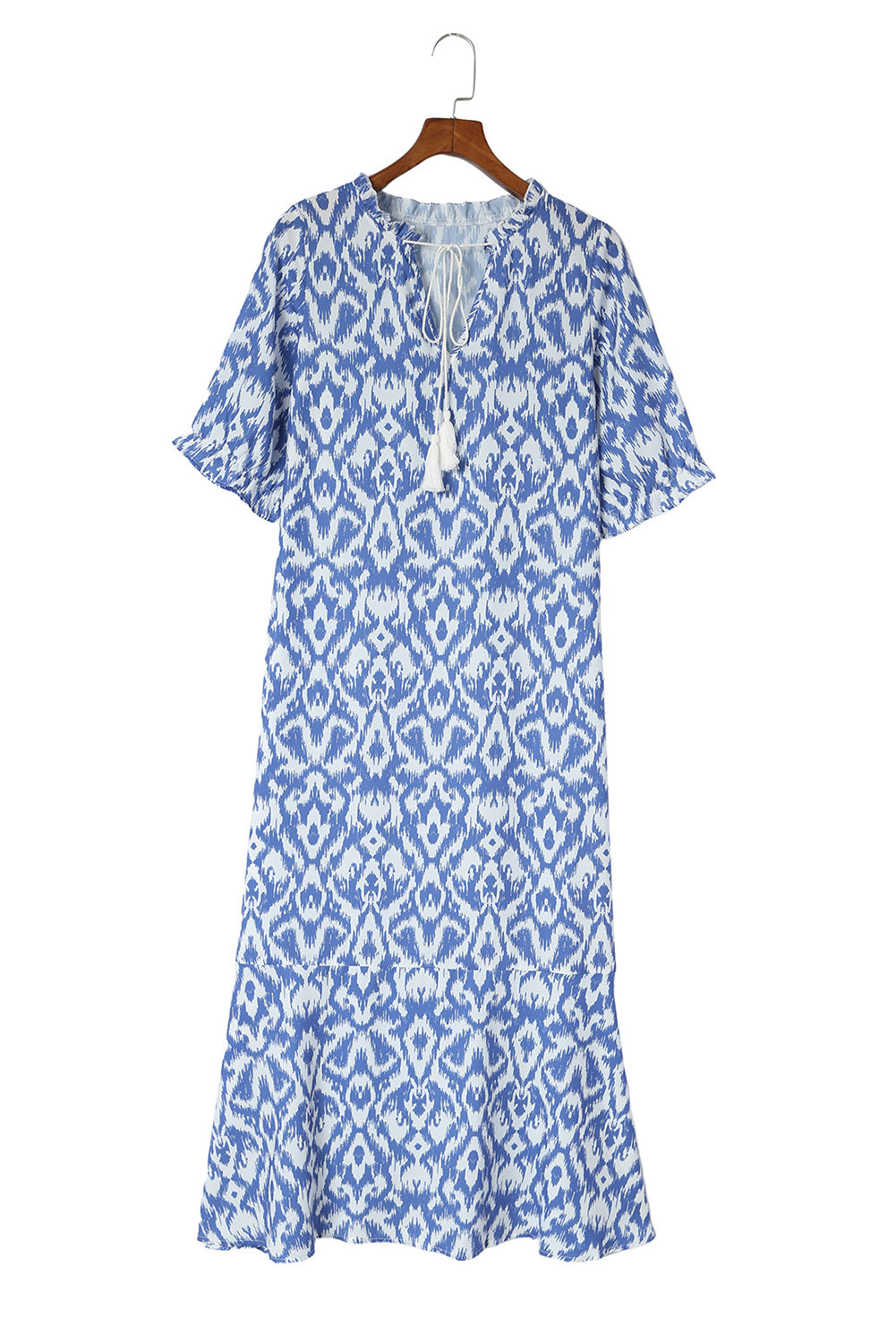 Sky Bleu V Neck Casual Casual Geometric Print Maxi Robe