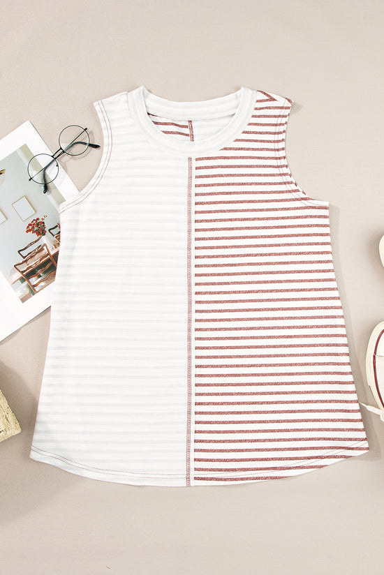 Brown striped and color block loose tank top