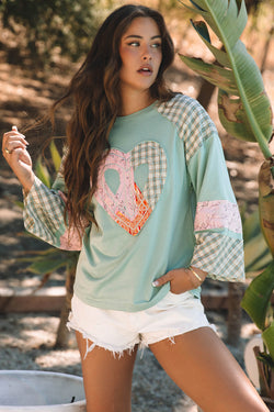 Large high with long sleeves clearly aqua plaid floral peace heart graphic