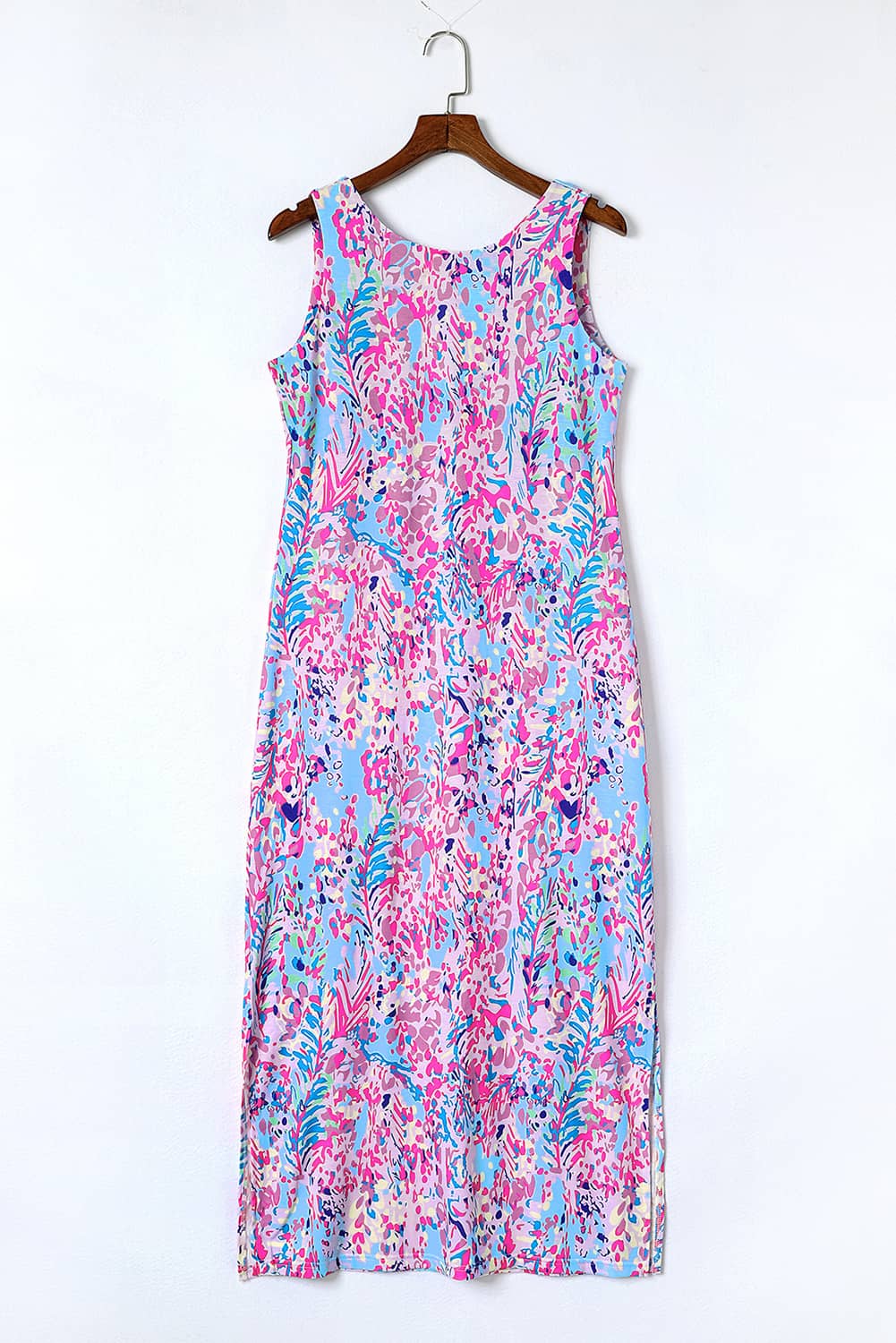 Robe maxi sans manches à imprimé floral abstrait violet