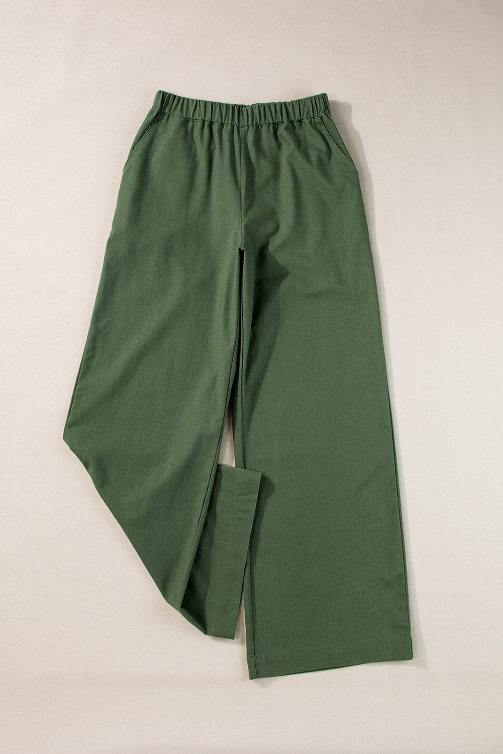 Fern Green Elastic Waist Casual Wide Leg Pants