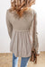 Smoke Grey Textured Long Sleeve V-Neck Babydoll Top