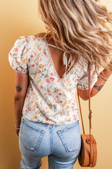 Blouse beige à manches  florale Boho-A WOMAN WE LOVE