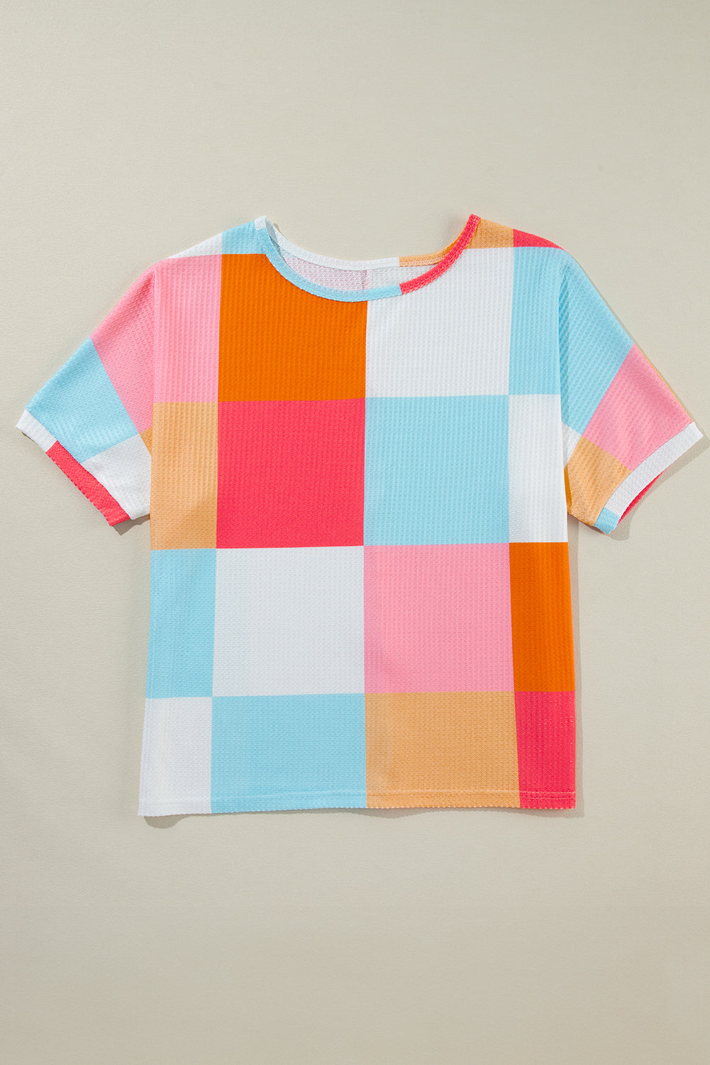 T-shirt ample en tricot gaufré bleu clair color block