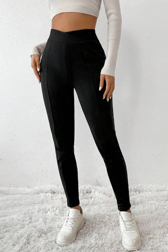 Legging thermique noir à taille croisée et jambes cousues