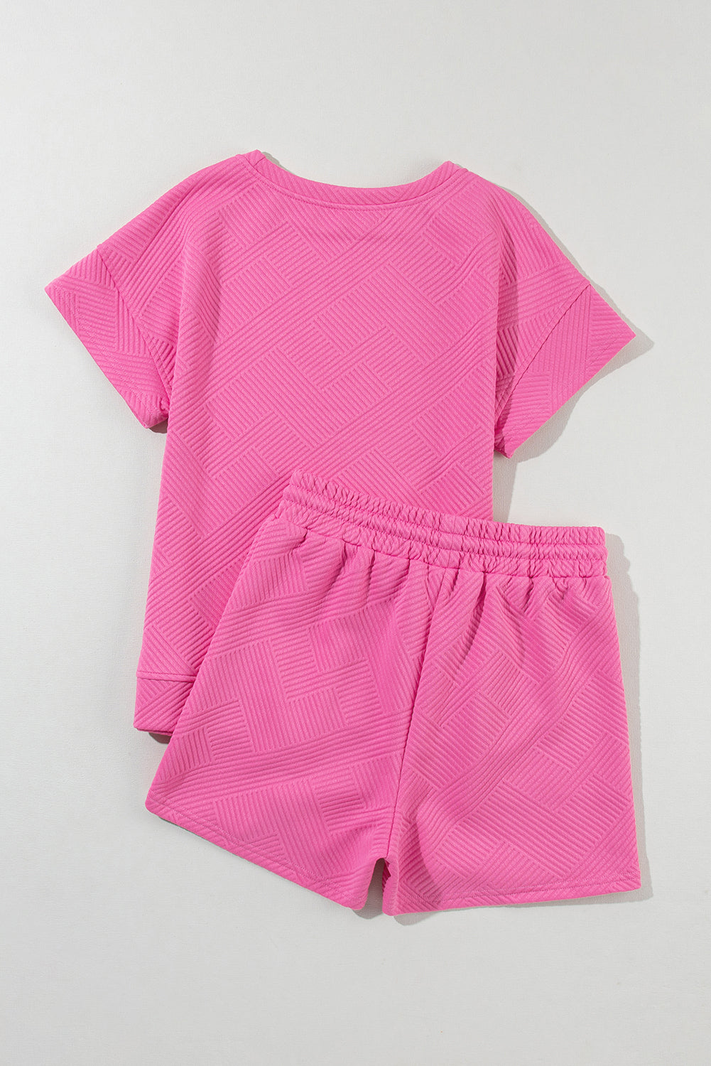 Erdbeer -Pink -2pcs Feste strukturierte Kordelskordel -Shorts Set