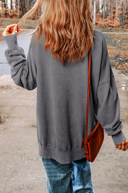 Grey Oversized Sweatshirt with Dropped Shoulders and Ribbed Trim