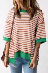 Camisetas de borde y parte inferior de naranja, de gran tamaño, contrastes, costuras expuestas