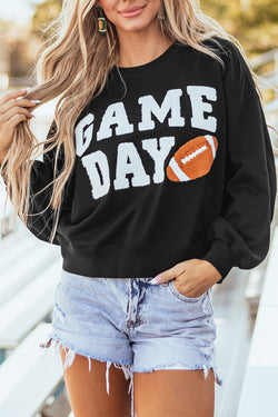 GAME DAY Graphic Black Pullover Sweatshirt