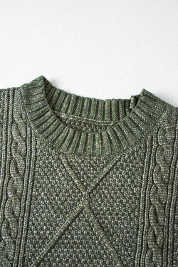 Large knitted knitting sweater dress green tortop with drooping shoulder shoulders