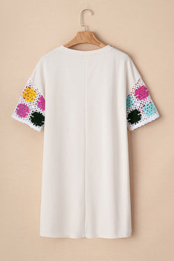 White t-shirt dress with flowering flower sleeves