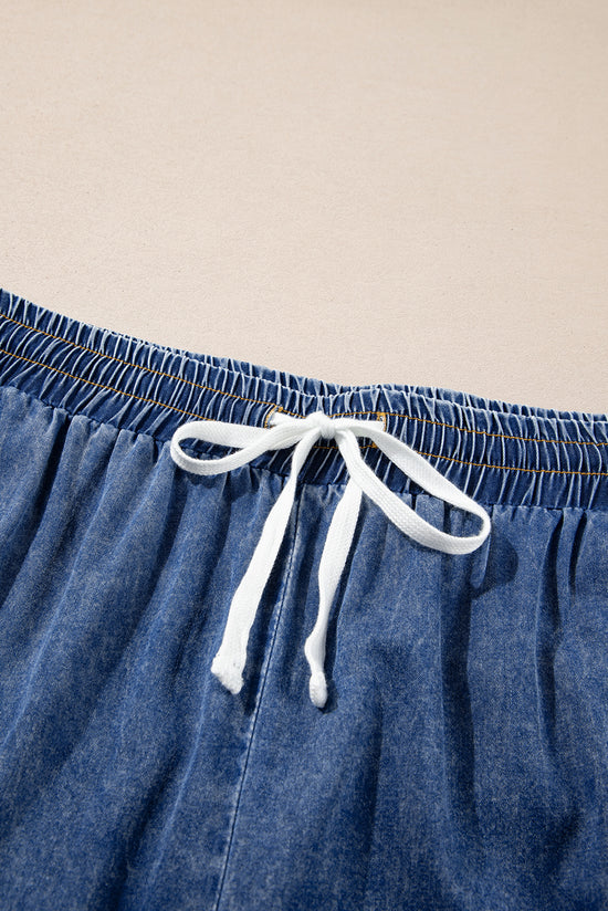 Jean droit taille haute avec cordon de serrage de grande taille bleu crépuscule