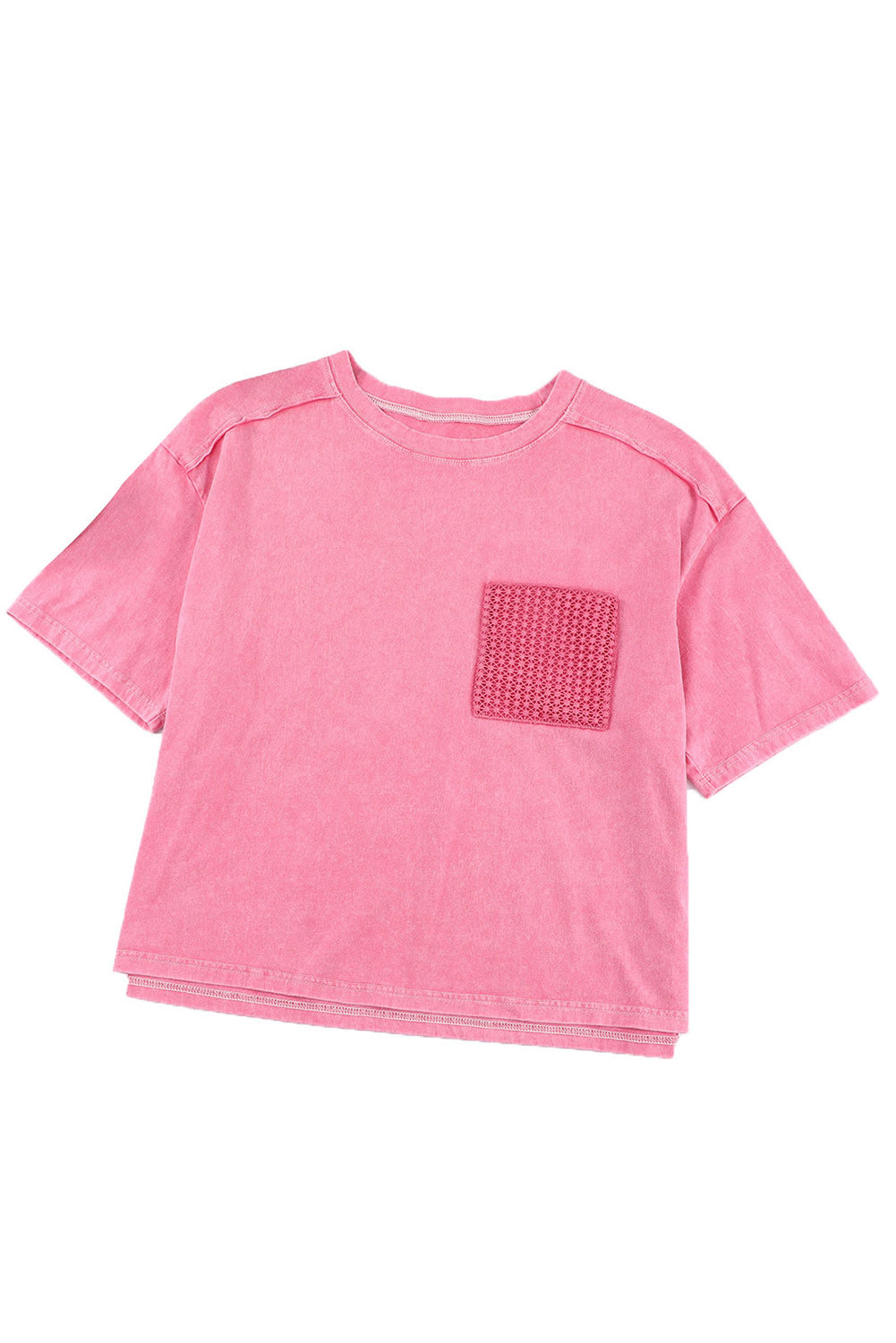 T-shirt de poche de lavage à acide rose