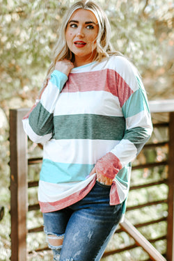 Plus Size Green Colorblock Sweater Top